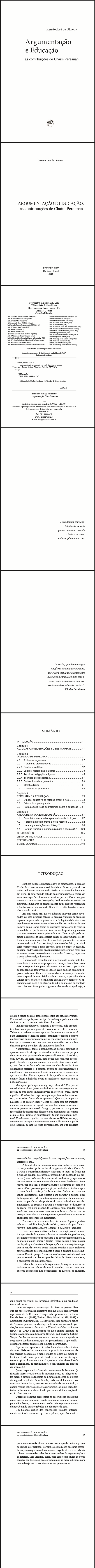 ARGUMENTAÇÃO E EDUCAÇÃO:<br>as contribuições de Chaïm Perelman